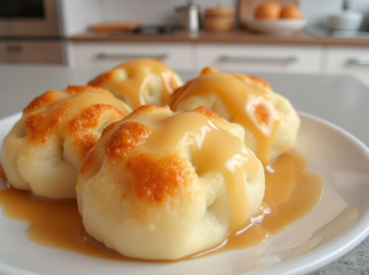 Leckere Dampfnudeln, frisch zubereitet im Airfryer für eine perfekte Süßspeise.