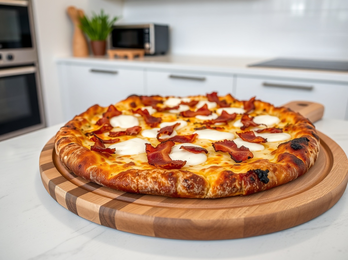 Leckere Flammkuchen-Pizza im Airfryer, perfekt knusprig und aromatisch.