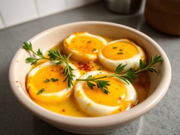 Leckere gebackene Eier, perfekt zubereitet im Airfryer und voller Geschmack.