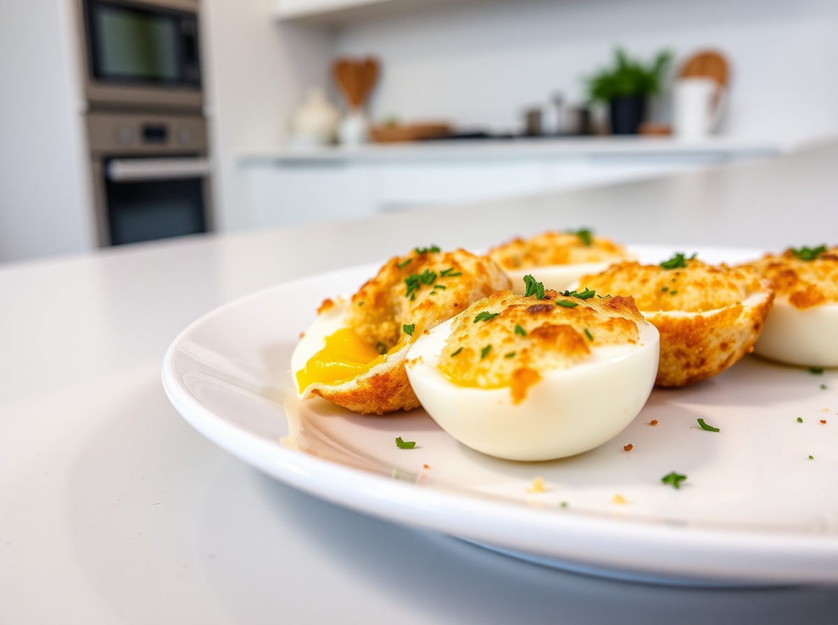 Leckere schottische Eier, perfekt zubereitet im Airfryer für einen knusprigen Biss.