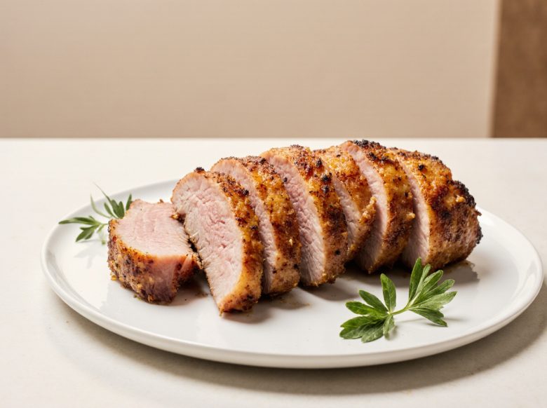 Leckeres Bauchfleisch, das perfekt im Airfryer zubereitet wurde und goldbraune Kruste hat.