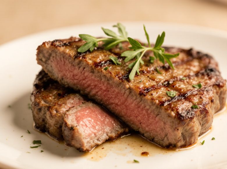 Saftiges Beefsteak, perfekt zubereitet im Airfryer für ein einfaches und schmackhaftes Gericht.