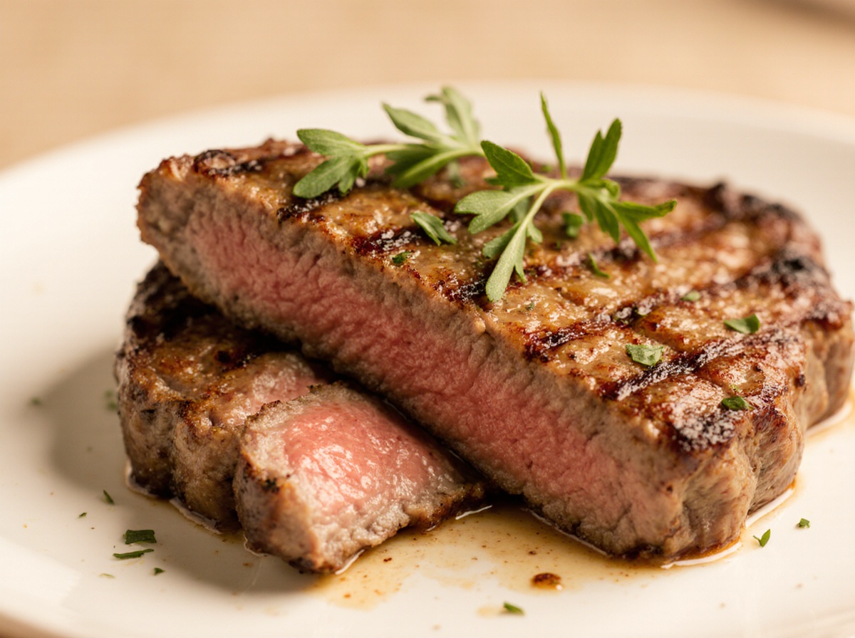 Saftiges Beefsteak, perfekt zubereitet im Airfryer für ein einfaches und schmackhaftes Gericht.