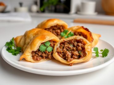 Zartes Blätterteiggebäck gefüllt mit würzigem Hackfleisch, zubereitet im Airfryer.