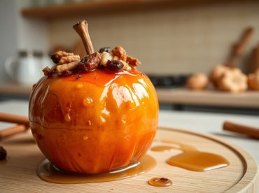 Leckerer Bratapfel, aromatisch gefüllt und perfekt zubereitet im Airfryer für ein himmlisches Dessert.