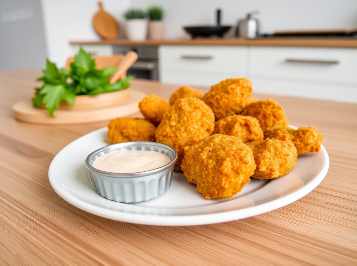 Köstliche Chicken Nuggets, knusprig zubereitet im Airfryer für ein perfektes Snack-Erlebnis.