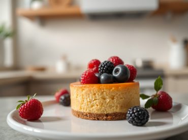 Kleiner Käsekuchen, der im Airfryer perfekt gebacken wurde, ideal für jeden Dessertliebhaber.