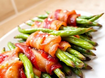 Leckere Speckbohnen, knusprig zubereitet im Airfryer für ein herzhaftes Gericht.