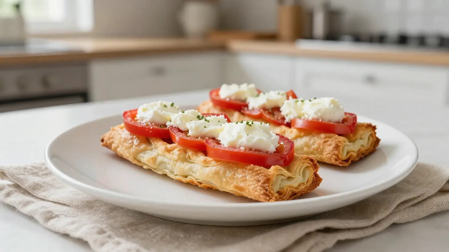 Leckeres Blätterteiggericht mit frischen Tomaten und schmelzendem Mozzarella aus der Heißluftfritteuse.