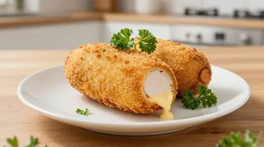 Köstliches Cordon Bleu aus der Heißluftfritteuse mit zartem Fleisch und geschmolzenem Käse.