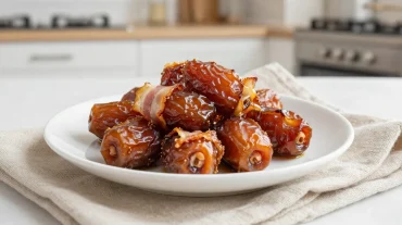 Leckere Datteln im Speckmantel aus der Heißluftfritteuse, perfekt für jeden Anlass.