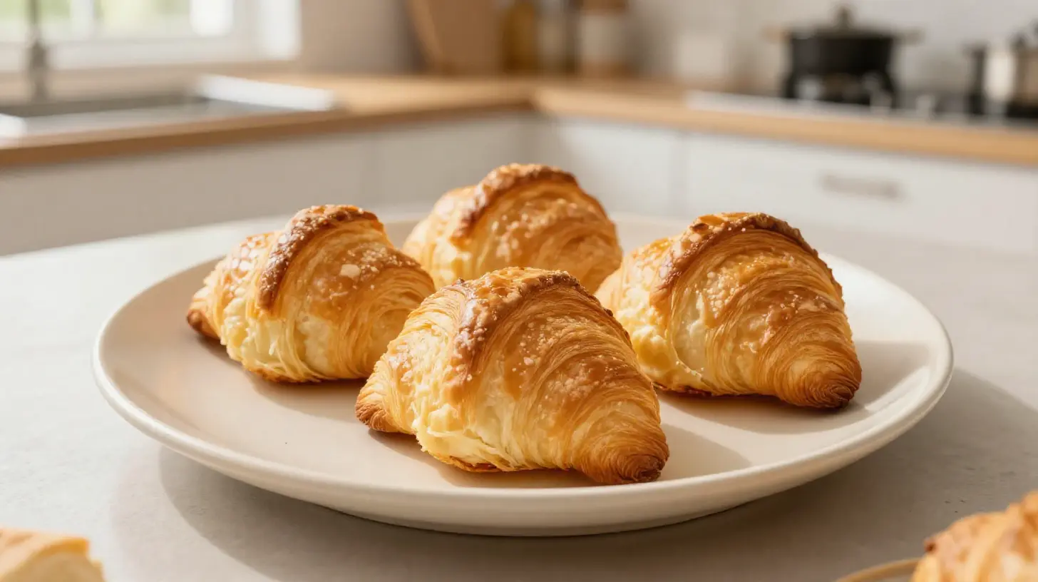 Leckere Mini-Croissants aus der Heißluftfritteuse, goldbraun und perfekt gebacken.