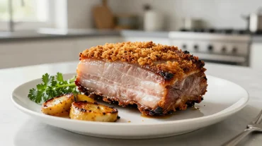 Saftiger Schweinekrustenbraten aus der Heißluftfritteuse mit knuspriger Haut.