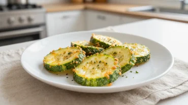 Knusprige Zucchini-Scheiben aus der Heißluftfritteuse mit köstlicher Gewürzmischung.